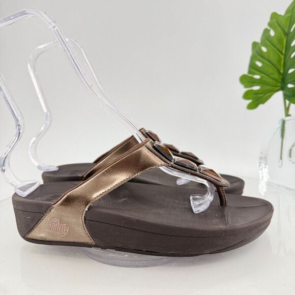 Fitflop Women's Walkstar Sandal Size 9 Thong Slide Toning Shoe Gold Rhinestone - Picture 3 of 13